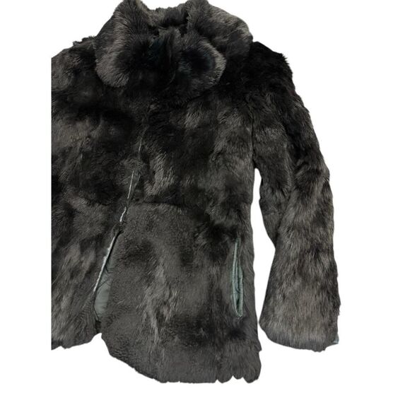Vintage Black Rabbit Fur Jacket Small-Medium Hook & Eye Closure Lined - Picture 11 of 16